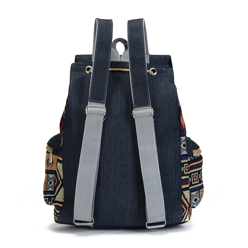 Vintage Bohemian Canvas Backpack – Ethnic Chic Schoolbag for Women