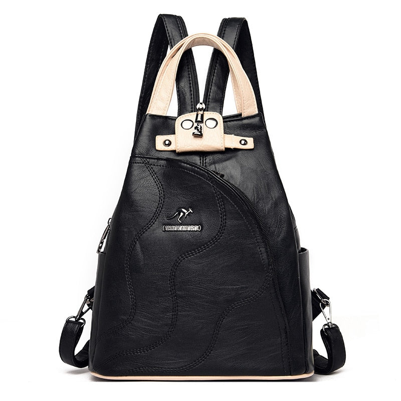 black leather large backpack womens Sleek Leather Backpack for Women