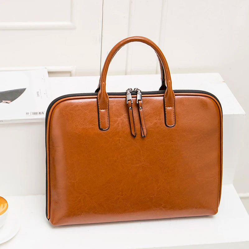 Luxury Cowhide Women's Briefcase - Large Capacity Genuine Leather