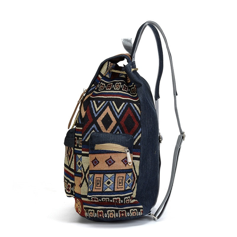 Vintage Bohemian Canvas Backpack – Ethnic Chic Schoolbag for Women