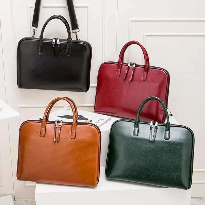 Luxury Cowhide Women's Briefcase - Large Capacity Genuine Leather Business Handbag