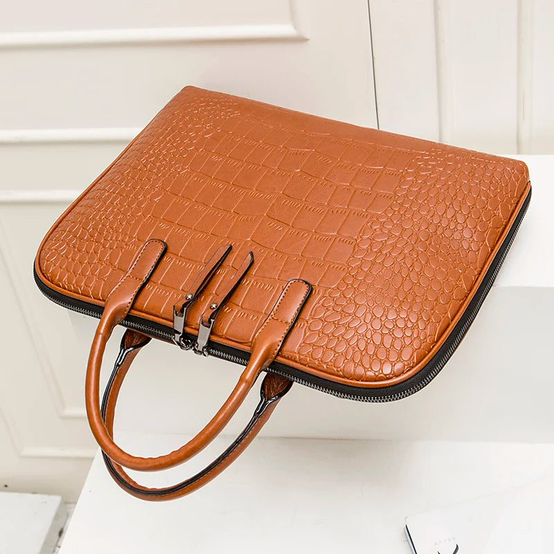 Luxury Cowhide Women's Briefcase - Large Capacity Genuine Leather Business Handbag
