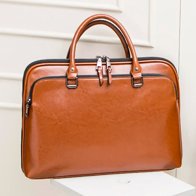 Luxury Cowhide Women's Briefcase - Large Capacity Genuine Leather Business Handbag