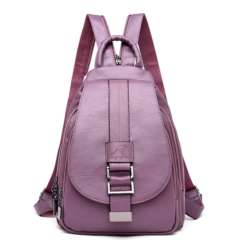 backpack ladies leather Vintage Leather School Bag, Shoulder Bag and Travel Backpack, Purple