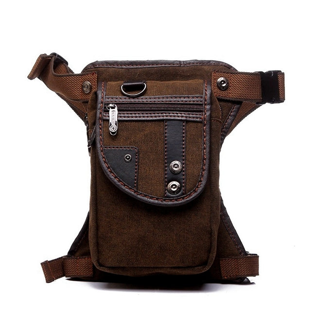 SEALINF Canvas Drop Leg Fanny Pack - Brown, Adjustable Waist & Leg Strap, Multi-Pocket Outdoor Bag - View #3