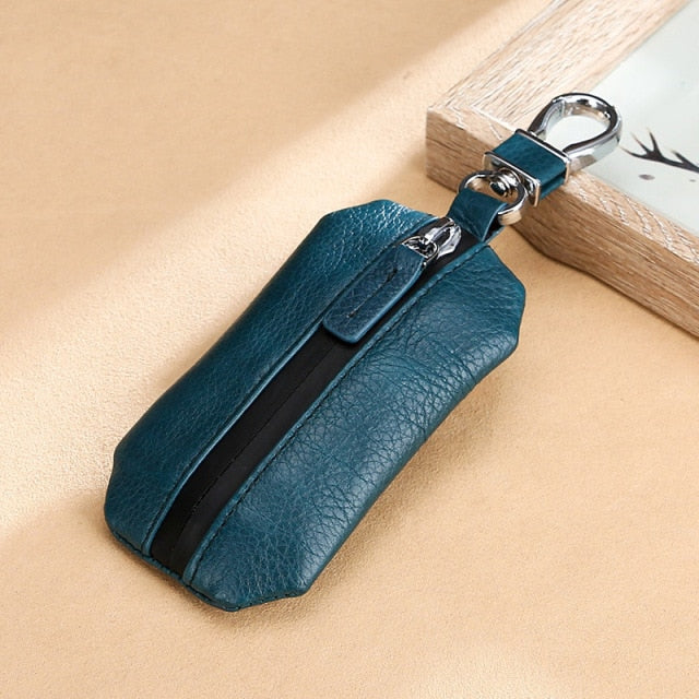 Deluxe Genuine Leather Keychain Wallet - Unisex Coin Purse & Key Pouch