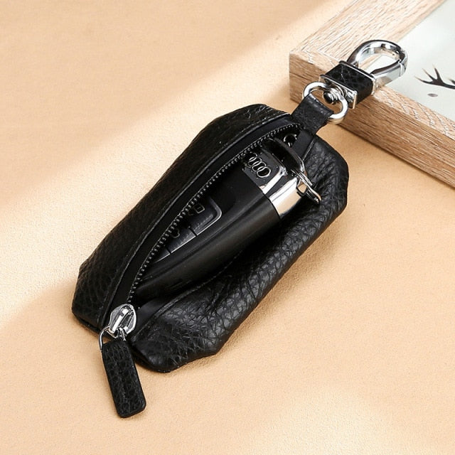 Deluxe Genuine Leather Keychain Wallet - Unisex Coin Purse & Key Pouch