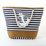 Spacious Anchor Stripe Canvas Handbag - Your Stylish Seaside Companion