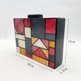 Artistic Patchwork Acrylic Clutch - A Geometric Statement for Special Occasions