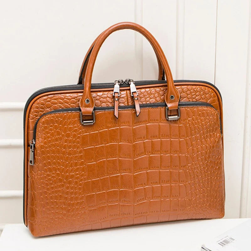 Luxury Cowhide Women's Briefcase - Large Capacity Genuine