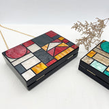 Artistic Patchwork Acrylic Clutch - A Geometric Statement for Special Occasions