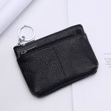 Compact Genuine Leather Coin Purse - Key Holder Mini Zipper Pouch