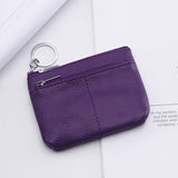 Compact Genuine Leather Coin Purse - Key Holder Mini Zipper Pouch