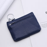 Compact Genuine Leather Coin Purse - Key Holder Mini Zipper Pouch