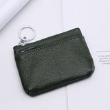 Compact Genuine Leather Coin Purse - Key Holder Mini Zipper Pouch