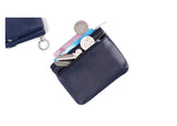 Compact Genuine Leather Coin Purse - Key Holder Mini Zipper Pouch