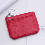 Compact Genuine Leather Coin Purse - Key Holder Mini Zipper Pouch