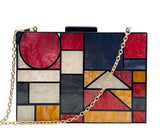 Artistic Patchwork Acrylic Clutch - A Geometric Statement for Special Occasions