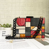 Artistic Patchwork Acrylic Clutch - A Geometric Statement for Special Occasions