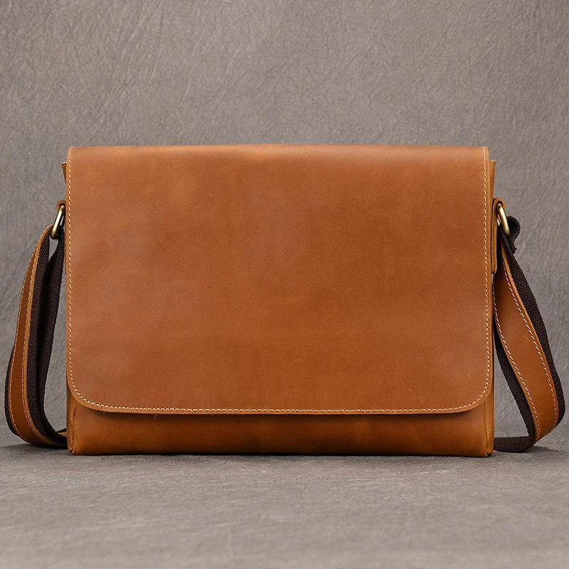 Men's Crazy Horse Leather Crossbody Messenger Bag – Fits A4 Documents