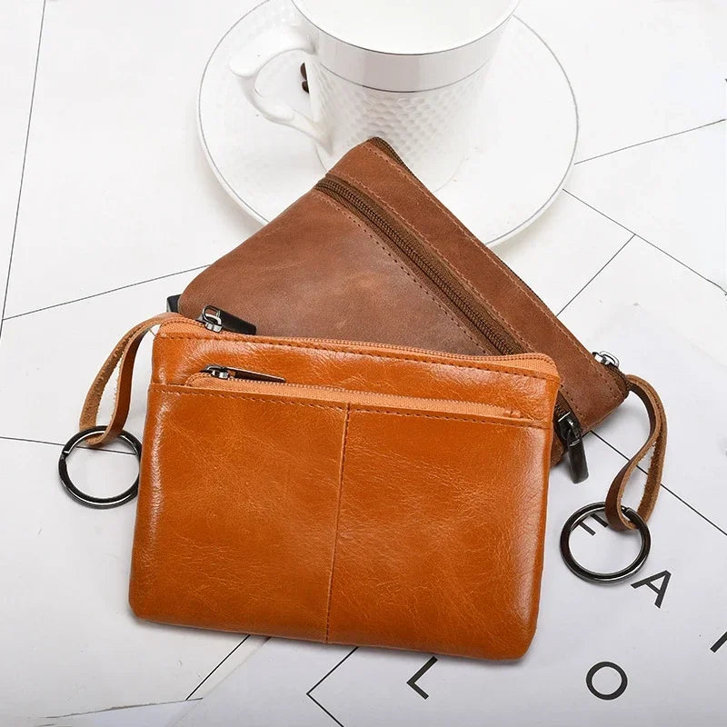 Retro Genuine Leather Coin Purse – Compact and Stylish Key Holder