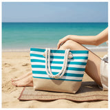 Large Capacity Striped Canvas Beach Tote Bag –Travel & Vacation Handbag