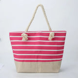Large Capacity Striped Canvas Beach Tote Bag –Travel & Vacation Handbag