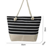 Large Capacity Striped Canvas Beach Tote Bag –Travel & Vacation Handbag