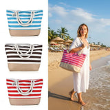 Large Capacity Striped Canvas Beach Tote Bag –Travel & Vacation Handbag