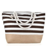 Large Capacity Striped Canvas Beach Tote Bag –Travel & Vacation Handbag