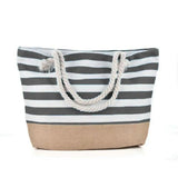 Large Capacity Striped Canvas Beach Tote Bag –Travel & Vacation Handbag