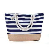 Large Capacity Striped Canvas Beach Tote Bag –Travel & Vacation Handbag