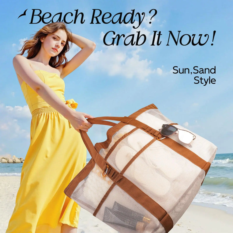 Large Capacity Beach Tote Bag – Foldable Waterproof Travel & Pool Bag