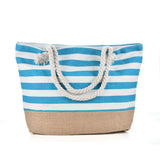 Large Capacity Striped Canvas Beach Tote Bag –Travel & Vacation Handbag
