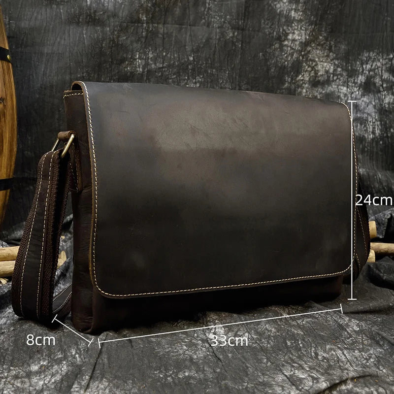 Men's Crazy Horse Leather Crossbody Messenger Bag – Fits A4 Documents