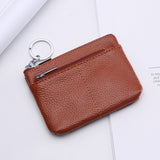 Compact Genuine Leather Coin Purse - Key Holder Mini Zipper Pouch