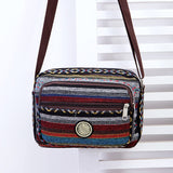 Chic Multi-Layer Messenger Bag - Striped Canvas & Nylon Oxford Elegance