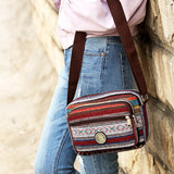 Chic Multi-Layer Messenger Bag - Striped Canvas & Nylon Oxford Elegance