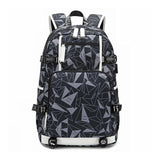 Patterned Student Laptop Backpack - USB Oxford Travel Knapsack