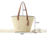 Summer Essential Woven Beach Bag - Spacious Rattan Tote with Tassels