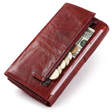 Elegant Genuine Leather Long Wallet - Secure RFID Multi-Card Holder for Women