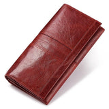 Elegant Genuine Leather Long Wallet - Secure RFID Multi-Card Holder for Women