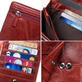 Elegant Genuine Leather Long Wallet - Secure RFID Multi-Card Holder for Women