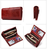 Elegant Genuine Leather Long Wallet - Secure RFID Multi-Card Holder for Women