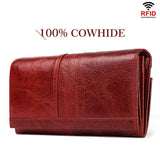 Elegant Genuine Leather Long Wallet - Secure RFID Multi-Card Holder for Women