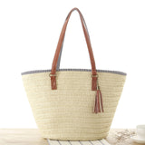 Summer Essential Woven Beach Bag - Spacious Rattan Tote with Tassels