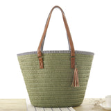 Summer Essential Woven Beach Bag - Spacious Rattan Tote with Tassels